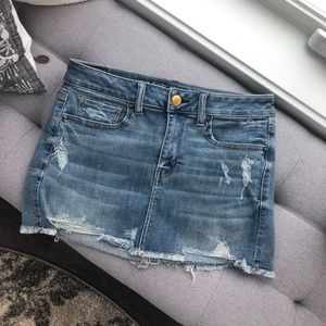 Distressed denim skirt